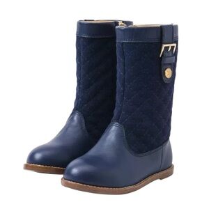 Janie and Jack Toddler Girls Riding Boots 7 Navy Blue Leather Quilted Shaft